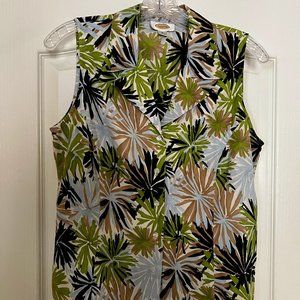 Talbots Sleeveless; Button Down; Collared Top in Tropical Theme - Size 12